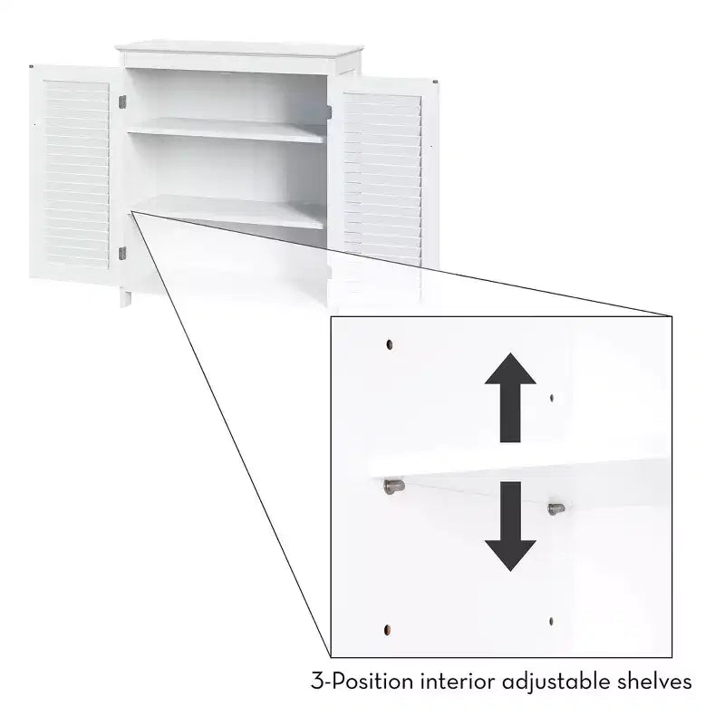 Bathroom and Laundry Storage Floor Cabinet with Doors and Adjustable Shelves - White