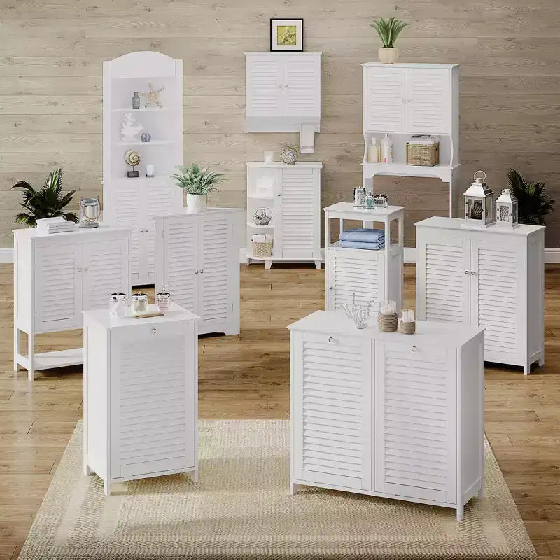 Bathroom and Laundry Storage Floor Cabinet with Doors and Adjustable Shelves - White