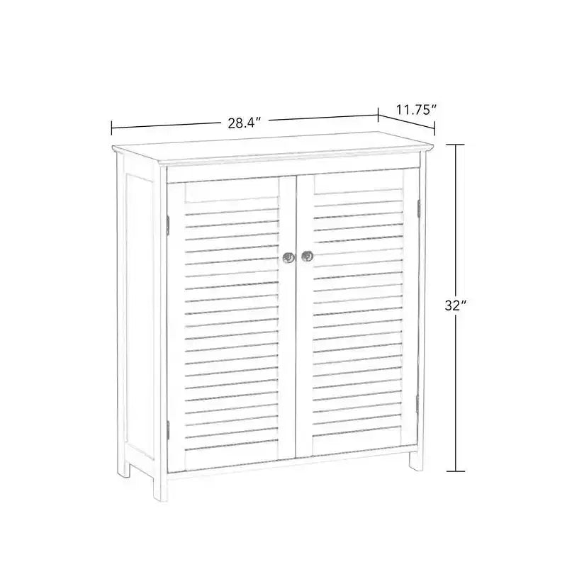 Bathroom and Laundry Storage Floor Cabinet with Doors and Adjustable Shelves - White