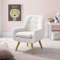 Hadden Mid-Century Modern White Shearling Upholstry and Natural Wood Leg Kids' Trellis Chair - Powell