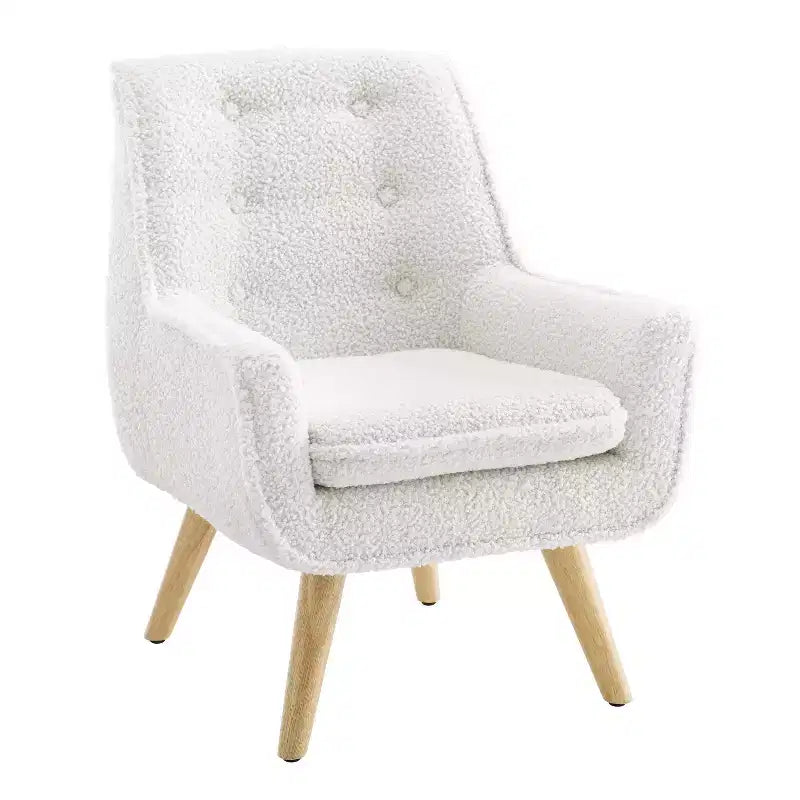 Modern White Shearling Upholstry and Natural Wood Leg Kids' Trellis Chair