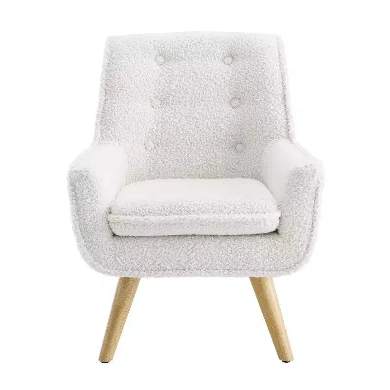 Modern White Shearling Upholstry and Natural Wood Leg Kids' Trellis Chair