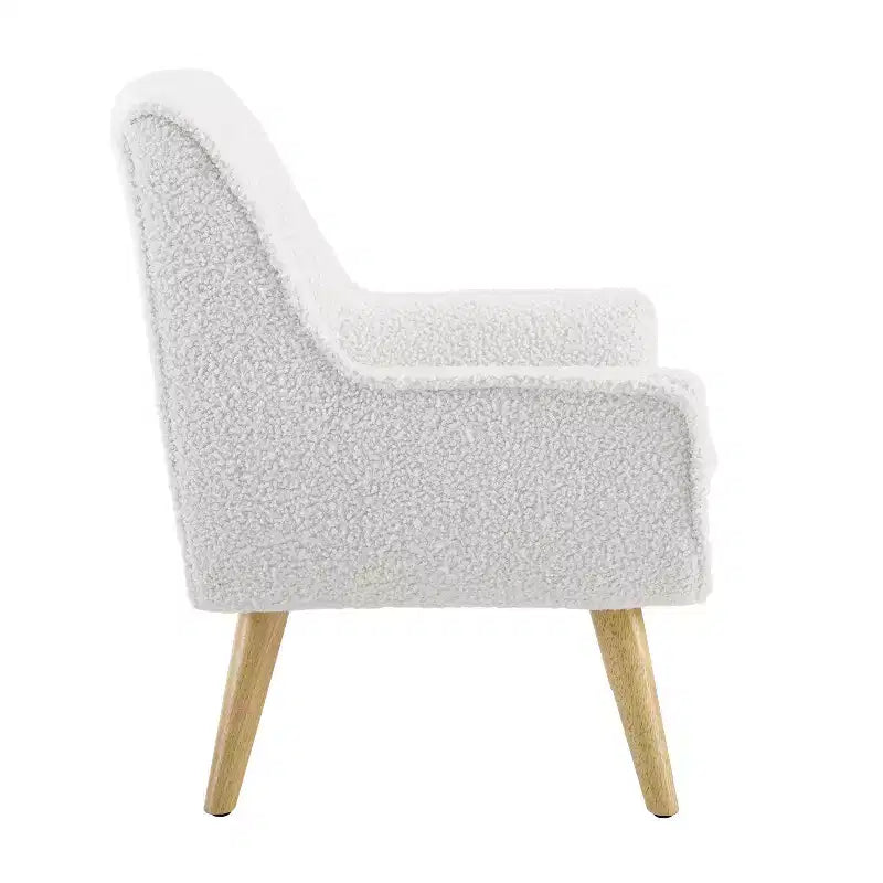 Modern White Shearling Upholstry and Natural Wood Leg Kids' Trellis Chair