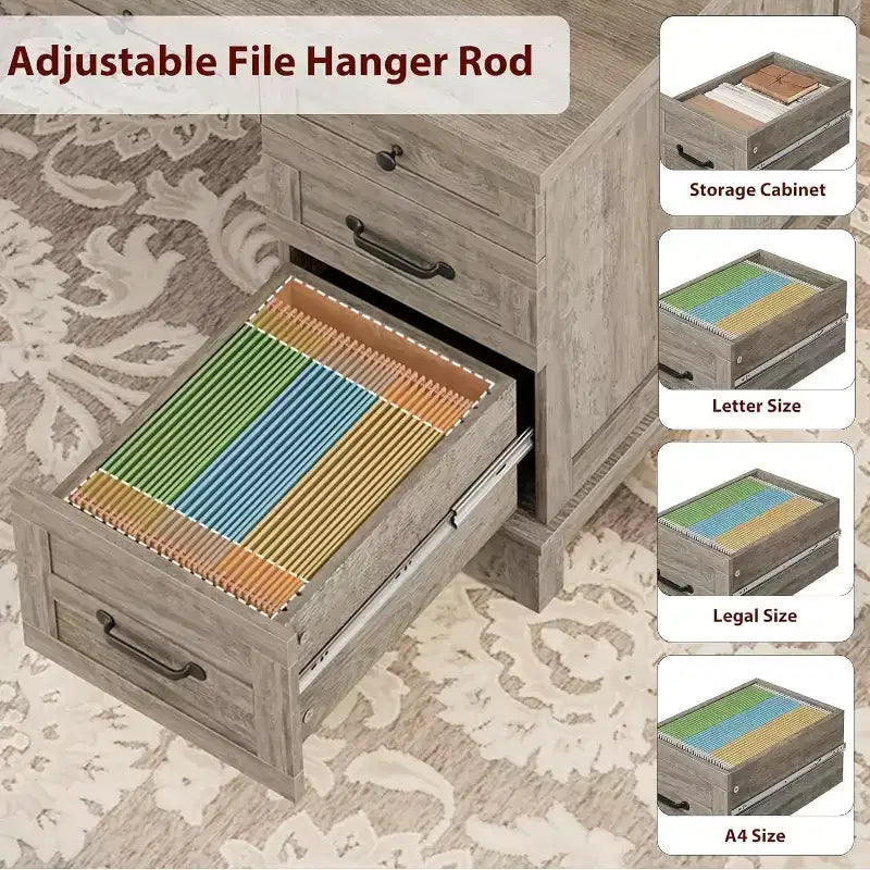 53.54 Executive Desk with Drawers | Wooden Home Office Computer Desk with Charging Station & File Cabinet Storage for Work Study Writing