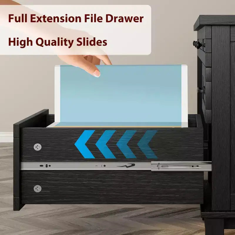 53.54 Executive Desk with Drawers | Wooden Home Office Computer Desk with Charging Station & File Cabinet Storage for Work Study Writing