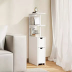 Armadietto multiuso da cucina con ripiani aperti, cassetto estraibile e carrello su ruote