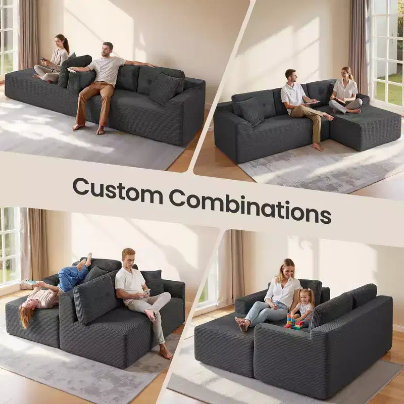108.3 Inches Boneless Couch with Chaise, with Deep Seat, L-Shape Corduroy Sofa for Living Room, Right-Facing Chaise