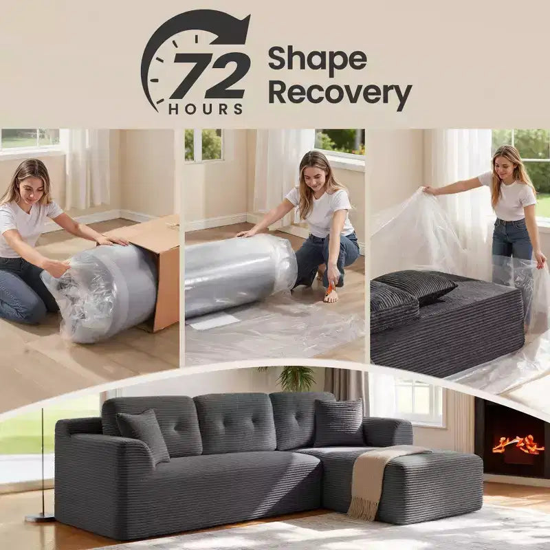 108.3 Inches Boneless Couch with Chaise, with Deep Seat, L-Shape Corduroy Sofa for Living Room, Right-Facing Chaise