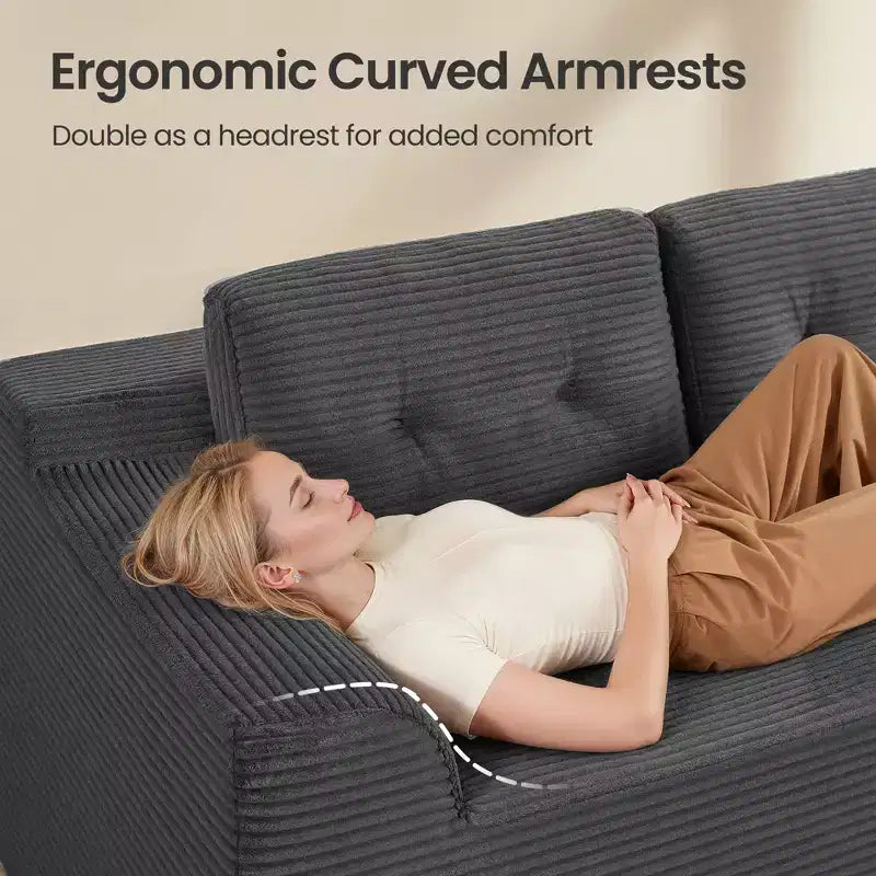 108.3 Inches Boneless Couch with Chaise, with Deep Seat, L-Shape Corduroy Sofa for Living Room, Right-Facing Chaise