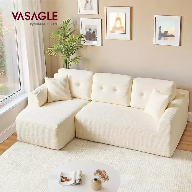 108.3 Inches Boneless Couch with Chaise, with Deep Seat, L-Shape Corduroy Sofa for Living Room, Right-Facing Chaise