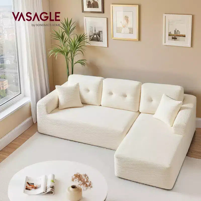 108.3 Inches Boneless Couch with Chaise, with Deep Seat, L-Shape Corduroy Sofa for Living Room, Right-Facing Chaise