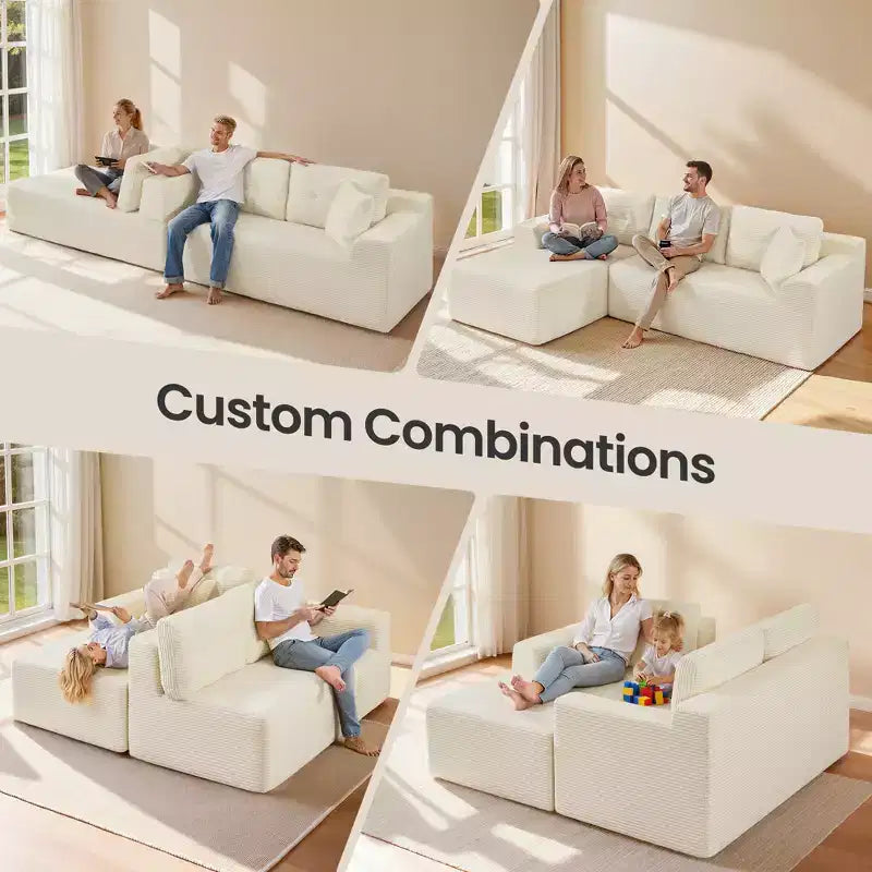 108.3 Inches Boneless Couch with Chaise, with Deep Seat, L-Shape Corduroy Sofa for Living Room, Right-Facing Chaise