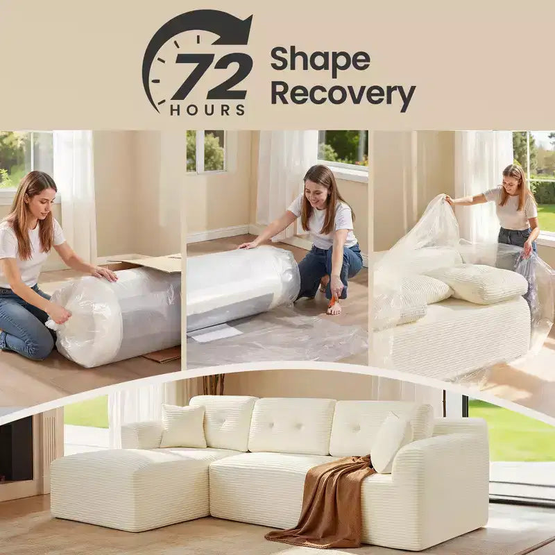 108.3 Inches Boneless Couch with Chaise, with Deep Seat, L-Shape Corduroy Sofa for Living Room, Right-Facing Chaise