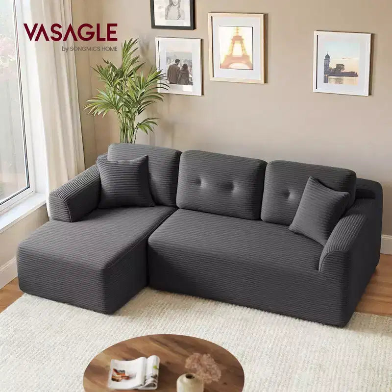 108.3 Inches Boneless Couch with Chaise, with Deep Seat, L-Shape Corduroy Sofa for Living Room, Right-Facing Chaise