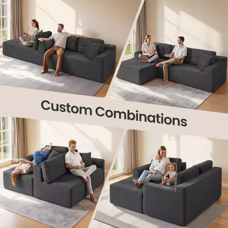 108.3 Inches Boneless Couch with Chaise, with Deep Seat, L-Shape Corduroy Sofa for Living Room, Right-Facing Chaise