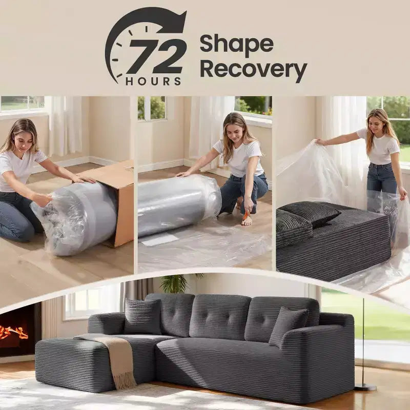 108.3 Inches Boneless Couch with Chaise, with Deep Seat, L-Shape Corduroy Sofa for Living Room, Right-Facing Chaise