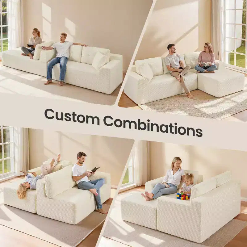 108.3 Inches Boneless Couch with Chaise, with Deep Seat, L-Shape Corduroy Sofa for Living Room, Right-Facing Chaise