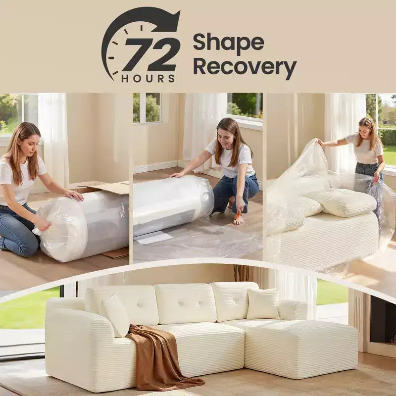 108.3 Inches Boneless Couch with Chaise, with Deep Seat, L-Shape Corduroy Sofa for Living Room, Right-Facing Chaise