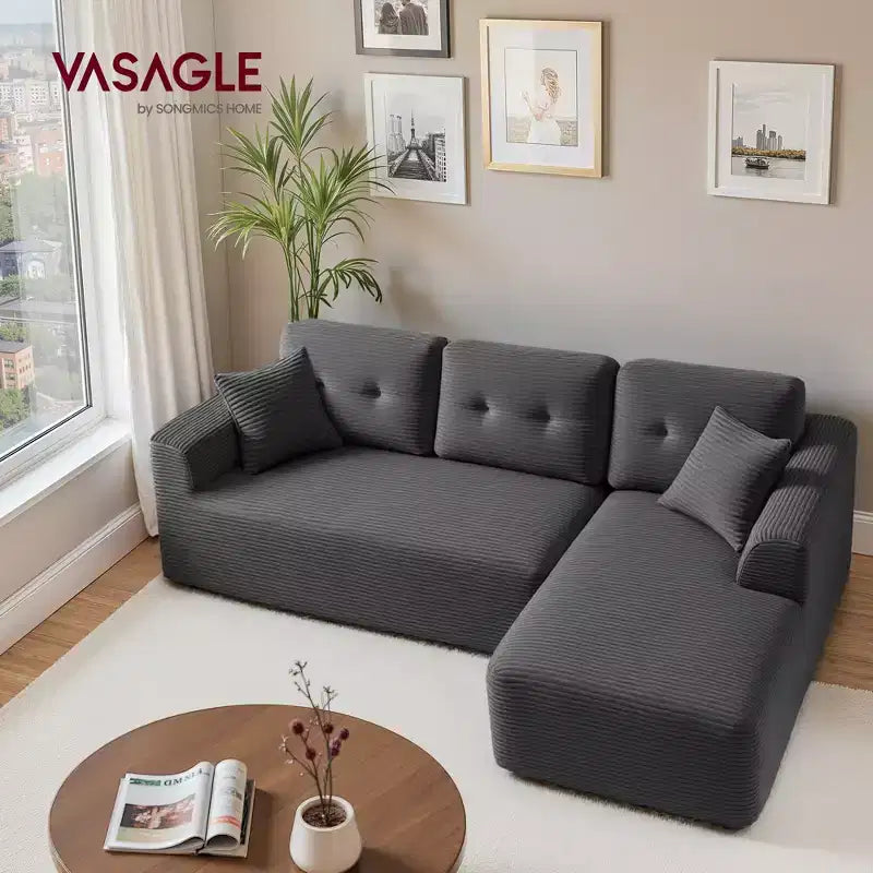 108.3 Inches Boneless Couch with Chaise, with Deep Seat, L-Shape Corduroy Sofa for Living Room, Right-Facing Chaise