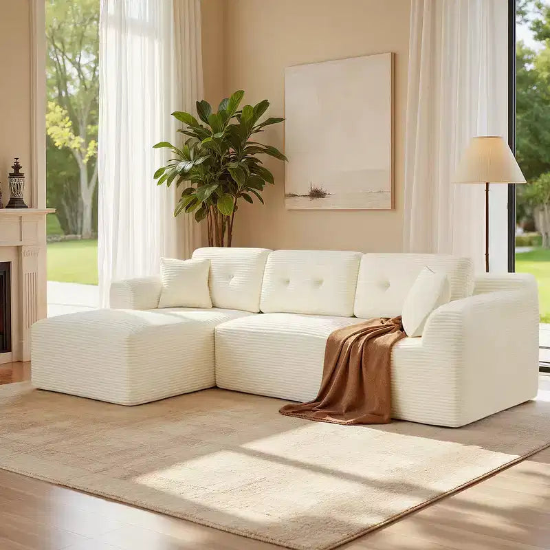 108.3 Inches Boneless Couch with Chaise, with Deep Seat, L-Shape Corduroy Sofa for Living Room, Right-Facing Chaise