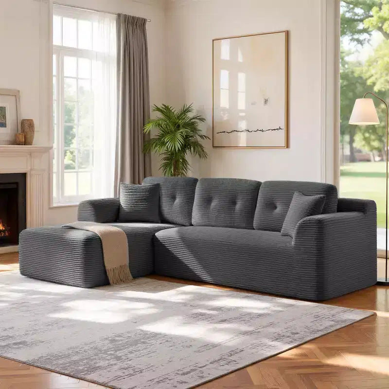 108.3 Inches Boneless Couch with Chaise, with Deep Seat, L-Shape Corduroy Sofa for Living Room, Right-Facing Chaise