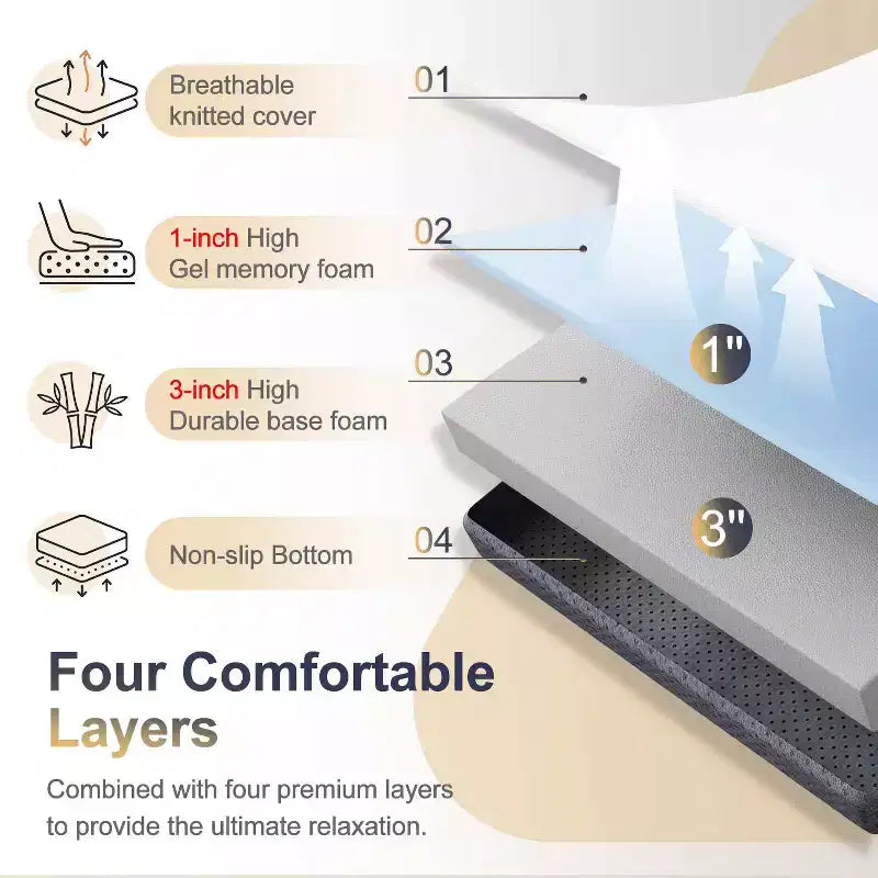 4 Inch Mattress Tri-Fold Memory Foam Mattress Topper with Washable Cover for Camping Gust or Floor RV, Queen