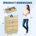Comò in legno per camera da letto, comò a 5 cassetti con scanalature, cassettiera retrò ispessita e stazione di ricarica per ingresso, cucina, corridoio