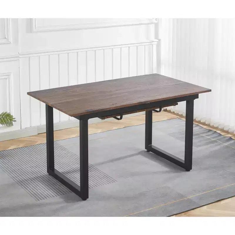 Square Extendable Dining Table with Metal Leg and MDF Top, 55.11/70.86x31.5x29.5 inches, Adjustable Length, Walnut Finish