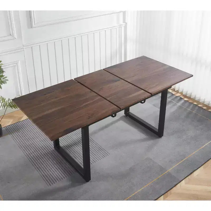 Square Extendable Dining Table with Metal Leg and MDF Top, 55.11/70.86x31.5x29.5 inches, Adjustable Length, Walnut Finish