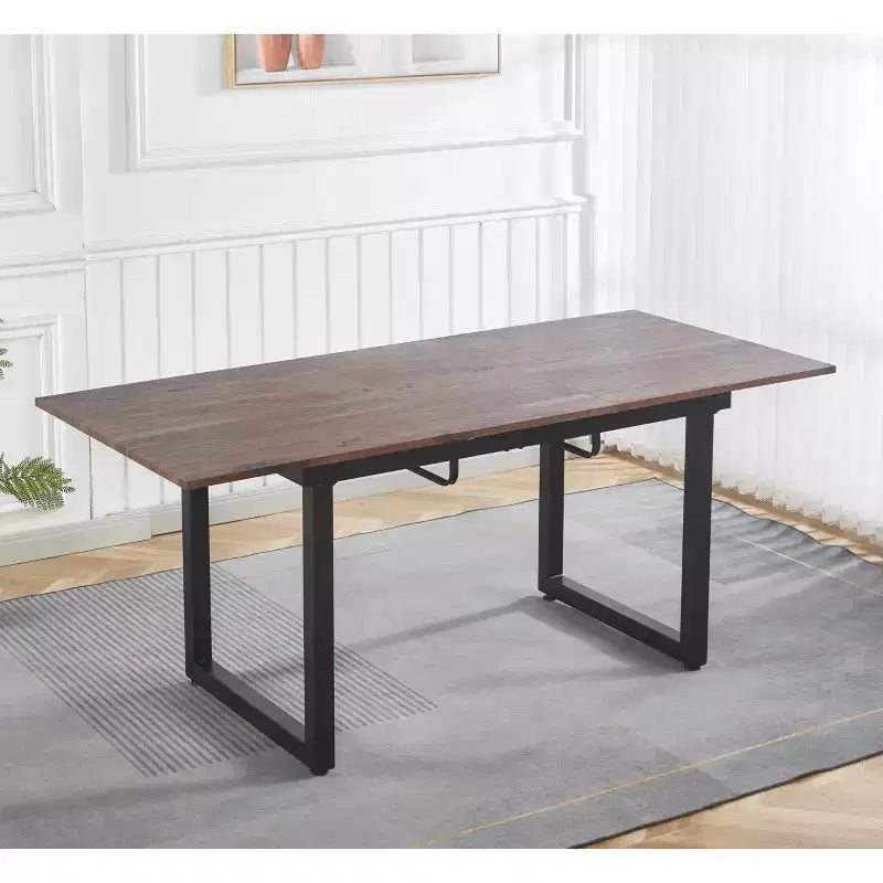 Square Extendable Dining Table with Metal Leg and MDF Top, 55.11/70.86x31.5x29.5 inches, Adjustable Length, Walnut Finish