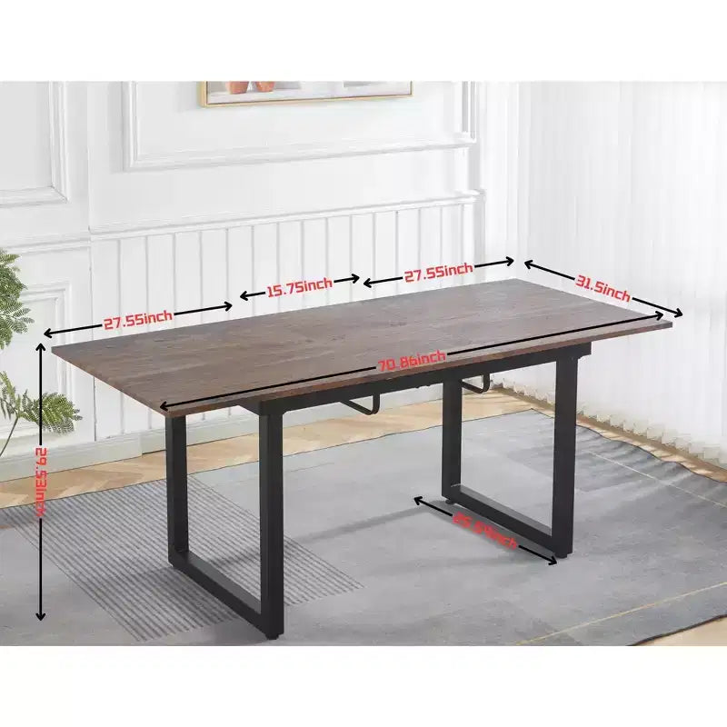 Square Extendable Dining Table with Metal Leg and MDF Top, 55.11/70.86x31.5x29.5 inches, Adjustable Length, Walnut Finish