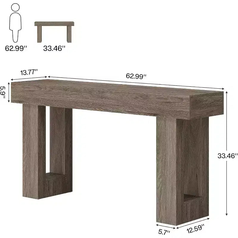 63-Inch Long Table, Wooden Rectangular Sofa Table Behind Couch, Entryway Table for Hallway, Living Room, Grey