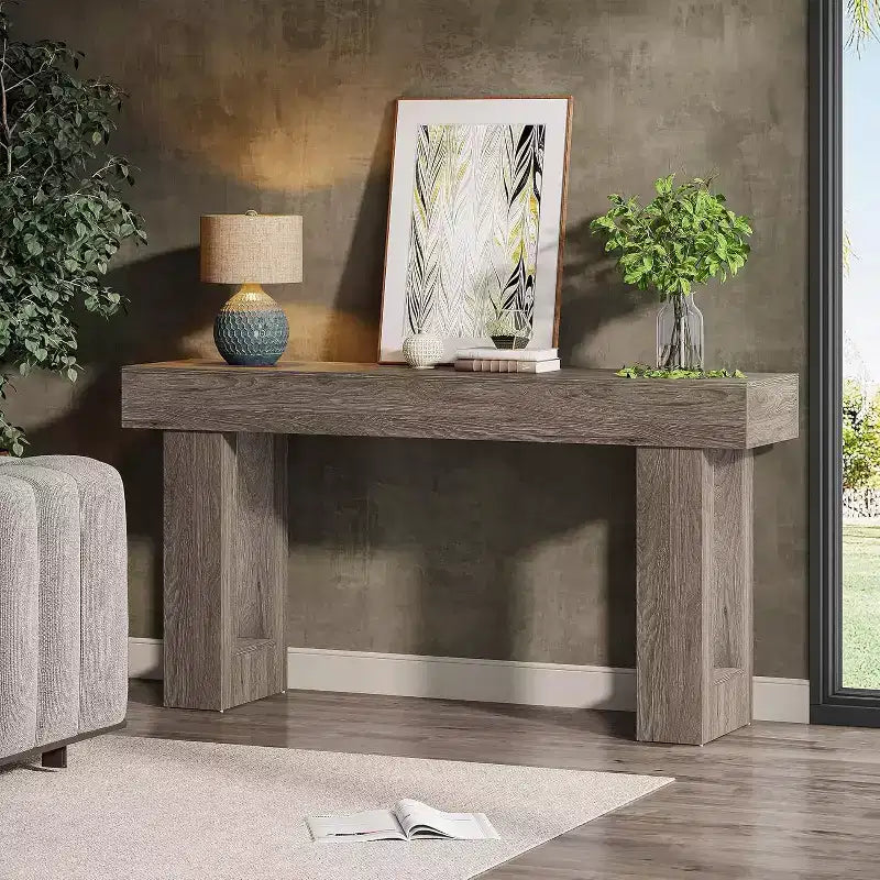 63-Inch Long Table, Wooden Rectangular Sofa Table Behind Couch, Entryway Table for Hallway, Living Room, Grey