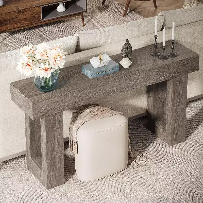 63-Inch Long Table, Wooden Rectangular Sofa Table Behind Couch, Entryway Table for Hallway, Living Room, Grey