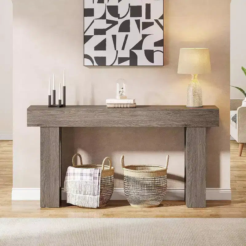 63-Inch Long Table, Wooden Rectangular Sofa Table Behind Couch, Entryway Table for Hallway, Living Room, Grey