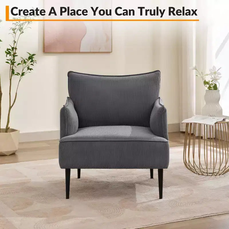 Chair, Modern Corduroy Fabric Armchair with Soft Padded Armrest, 300 Lbs Capacity Sofa Chair with Tapered Metal Legs for Living Room, Bedroom