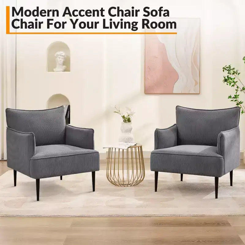 Chair, Modern Corduroy Fabric Armchair with Soft Padded Armrest, 300 Lbs Capacity Sofa Chair with Tapered Metal Legs for Living Room, Bedroom