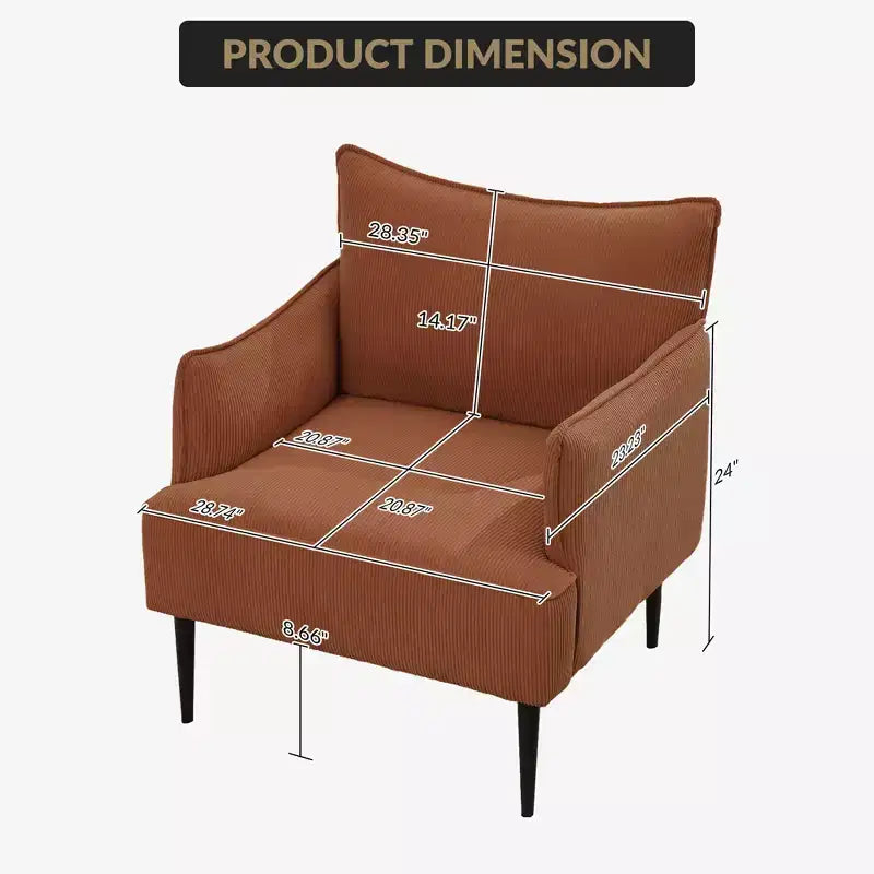 Chair, Modern Corduroy Fabric Armchair with Soft Padded Armrest, 300 Lbs Capacity Sofa Chair with Tapered Metal Legs for Living Room, Bedroom