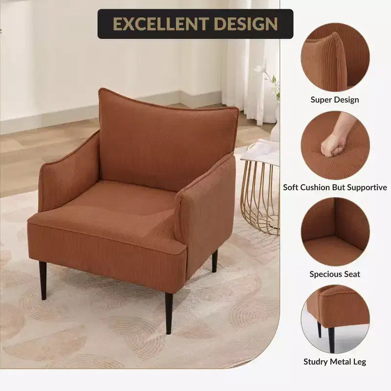 Chair, Modern Corduroy Fabric Armchair with Soft Padded Armrest, 300 Lbs Capacity Sofa Chair with Tapered Metal Legs for Living Room, Bedroom
