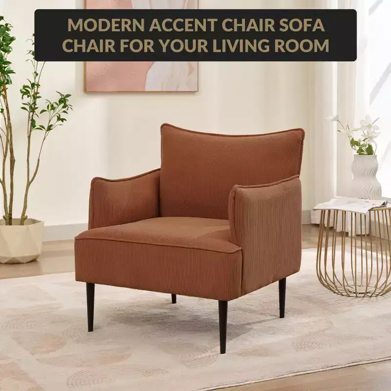 Chair, Modern Corduroy Fabric Armchair with Soft Padded Armrest, 300 Lbs Capacity Sofa Chair with Tapered Metal Legs for Living Room, Bedroom
