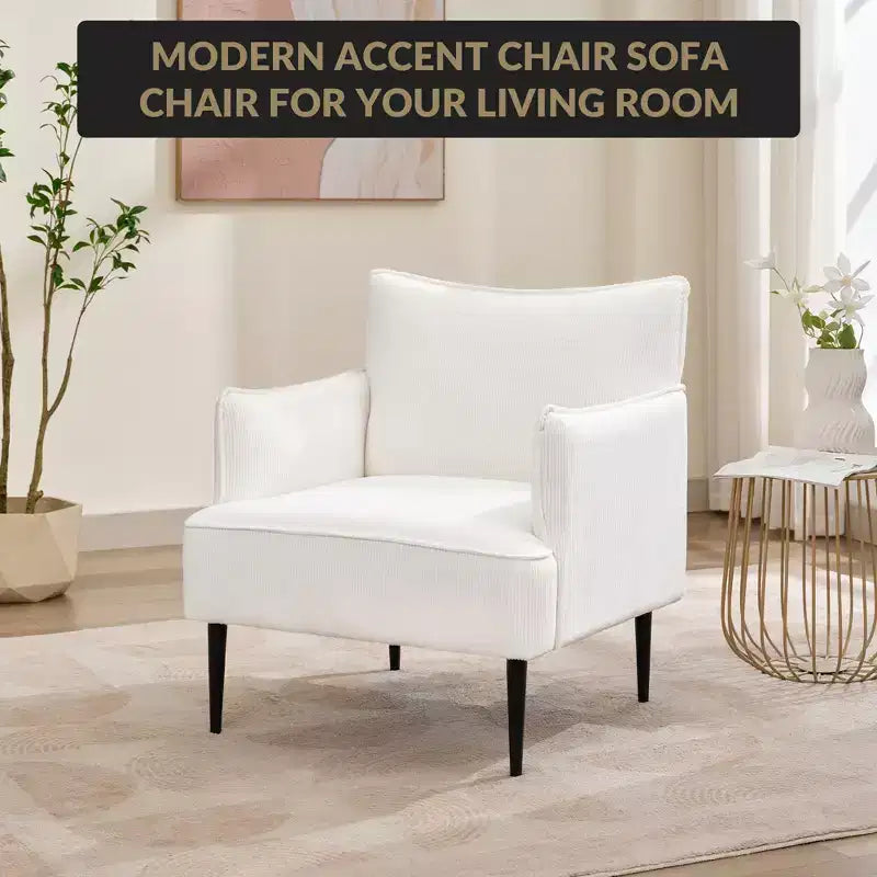 Chair, Modern Corduroy Fabric Armchair with Soft Padded Armrest, 300 Lbs Capacity Sofa Chair with Tapered Metal Legs for Living Room, Bedroom