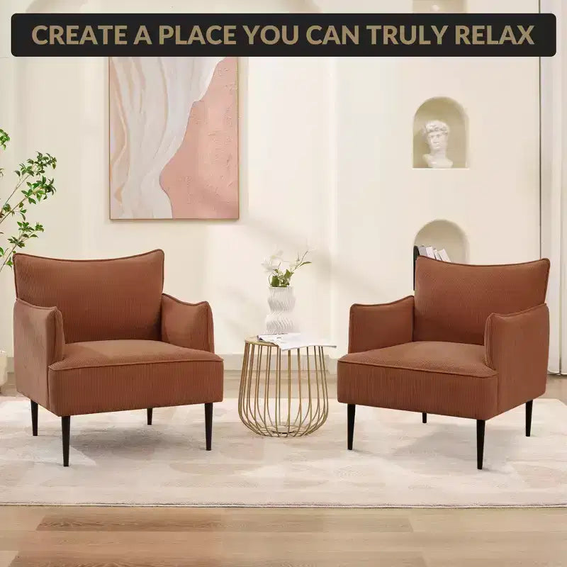 Chair, Modern Corduroy Fabric Armchair with Soft Padded Armrest, 300 Lbs Capacity Sofa Chair with Tapered Metal Legs for Living Room, Bedroom