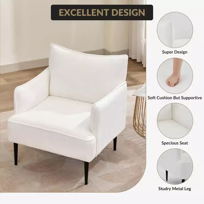 Chair, Modern Corduroy Fabric Armchair with Soft Padded Armrest, 300 Lbs Capacity Sofa Chair with Tapered Metal Legs for Living Room, Bedroom