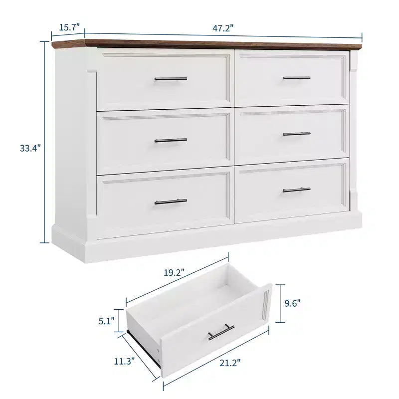 47 Dresser with 6 Drawers, Rustic Wooden Storage Organizer for Bedroom, Living Room, Hallway, and Entryway