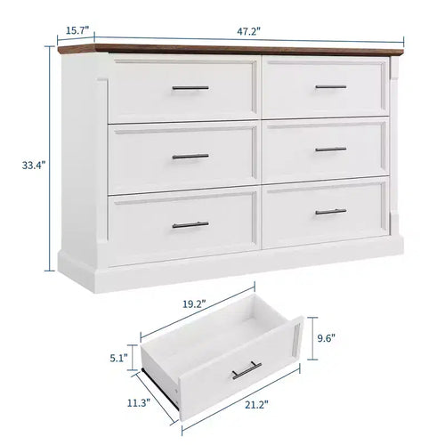 Comò a 6 cassetti da 47 pollici, organizer in legno rustico per camera da letto, soggiorno, corridoio e ingresso