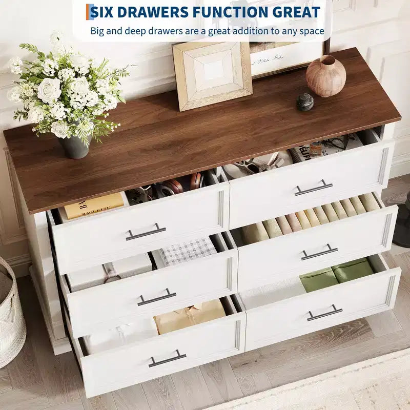 47 Dresser with 6 Drawers, Rustic Wooden Storage Organizer for Bedroom, Living Room, Hallway, and Entryway