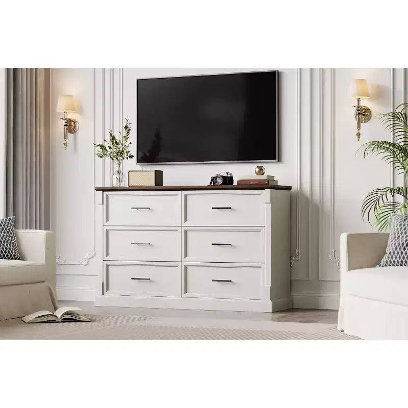 47 Dresser with 6 Drawers, Rustic Wooden Storage Organizer for Bedroom, Living Room, Hallway, and Entryway