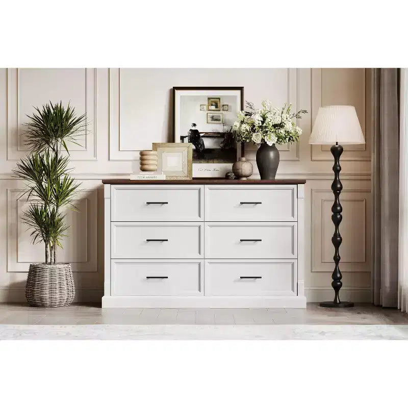 47 Dresser with 6 Drawers, Rustic Wooden Storage Organizer for Bedroom, Living Room, Hallway, and Entryway