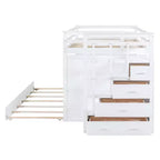 Letto a castello Full (adatto a materasso di circa 137 × 191 cm) su Full (adatto a materasso di circa 137 × 191 cm) con scale contenitore e letto estraibile