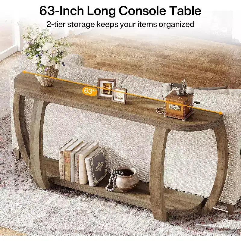 Tavolo in legno con ripiano aperto, tavolo da ingresso da divano lungo 160 cm con gambe curve per soggiorno, corridoio, ingresso